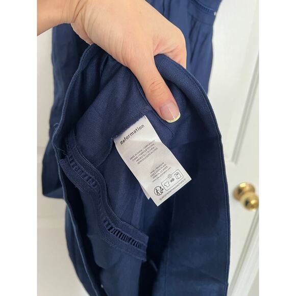 NWT Reformation Everett Linen Midi Dress in Danube (Navy Blue) Size 10 - Picture 7 of 8